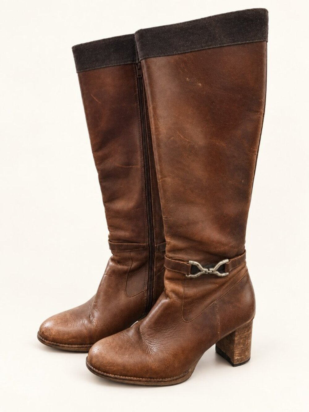 G.H. Bass Brown Bit-Detail Tall Block Heel Boots 7M